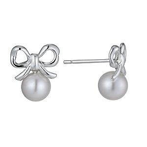 Sterling Silver Freshwater Pearl Bow Stud Earrings