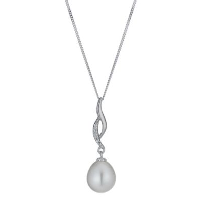 Sterling Silver Cubic Zirconia Freshwater Pearl Drop Pendant - Product number 1115162