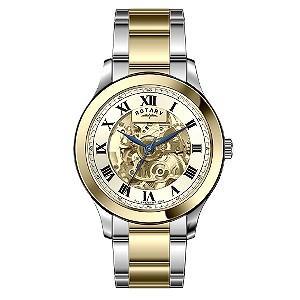 Rotary Men's Skeleton Dial Two Tone Bracelet WatchRotary Men's Skeleton Dial Two Tone Bracelet Watch