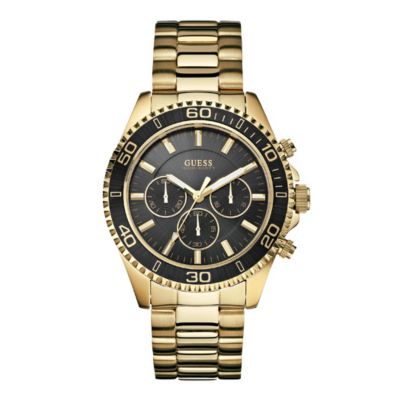 Guess Men's Black Dial Gold-Plated Bracelet Watch