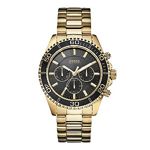 Guess Men's Black Dial Gold-Plated Bracelet Watch