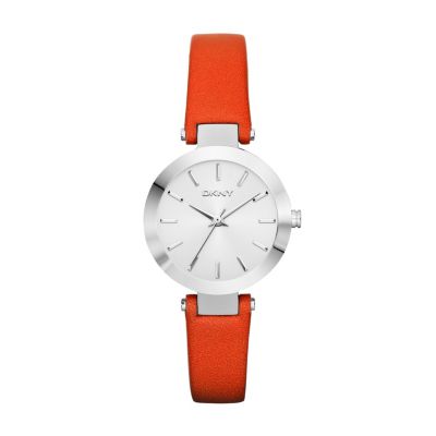 DKNY Ladies' Stainless Steel Red Leather Strap Watch - Product number 1131257