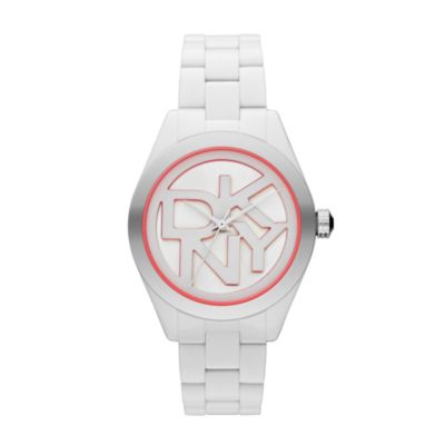 DKNY Ladies' Steel & White Ceramic Coral Bracelet Watch
