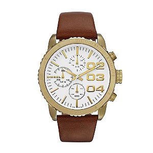 Diesel Ladies' Gold Tone Brown Leather Strap Watch