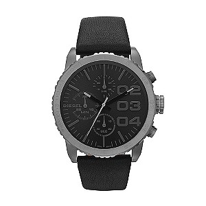 Diesel Ladies' Gunmetal Black Leather Strap Watch