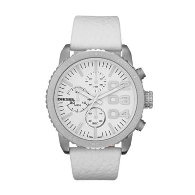 Diesel Ladies' Stainless Steel White Leather Strap Watch