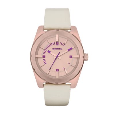 Diesel Ladies' Rose Gold Tone White Leather Strap Watch