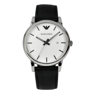 Emporio Armani men's stainless steel & black strap watch - Product ...