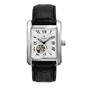 Bulova Men's Automatic Steel Black Leather Strap Watch