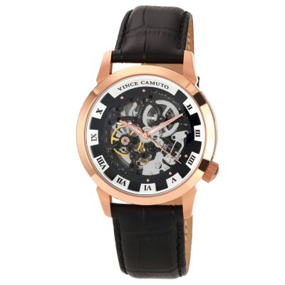 Vince Camuto Men's Rose Gold Ion-plated Black Strap Watch - Product number 1152661