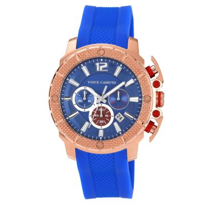 Vince Camuto Men's Rose Gold Ion-Plated Blue Strap Watch - Product number 1152718