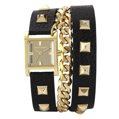 Vince Camuto Ladies' Gold Tone Black Leather Strap Watch - Product number 1152890