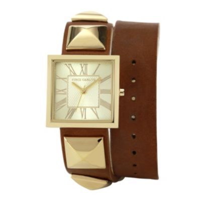 Vince Camuto Ladies' Gold-Plated Brown Leather Strap Watch - Product number 1152939
