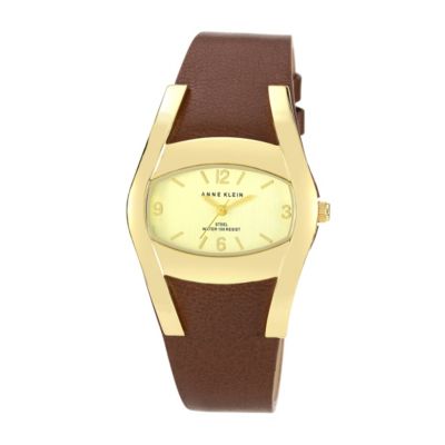 Anne Klein Ladies' Gold Tone Curve Dial Brown Strap Watch - Product number 1154087