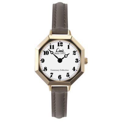 Limit Ladies' Gold-Plated Grey Leather Strap Watch - Product number 1210327