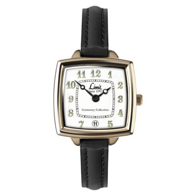 Limit Ladies' Square Gold-Plated Black Leather Strap Watch - Product number 1210335