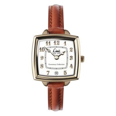 Limit Ladies' Square Gold-Plated Brown Leather Strap Watch - Product number 1210343
