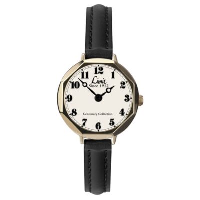 Limit Ladies' Gold-Plated Black Leather Strap Watch - Product number 1210394