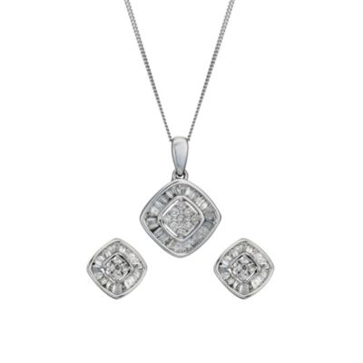 9ct white gold 1/2 carat diamond earrings & pendant set - Product number 1212494