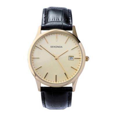 Sekonda Men's Cream Dial Black Leather Strap Watch - Product number 1213385