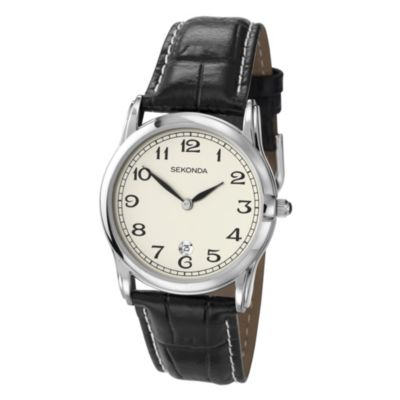 Sekonda Men's Cream Dial Black Leather Strap Watch - Product number 1213393
