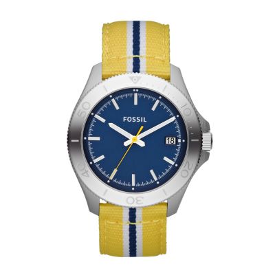 Fossil Retro Traveller Men's Steel Yellow Fabric Strap Watch