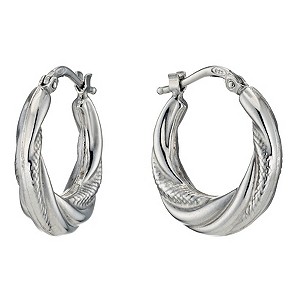 Silver Rhodium-Plated Twist & Texture Creole Hoop Earrings