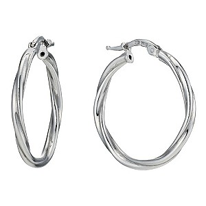 Silver Rhodium-Plated Round Twist Creole Hoop Earrings