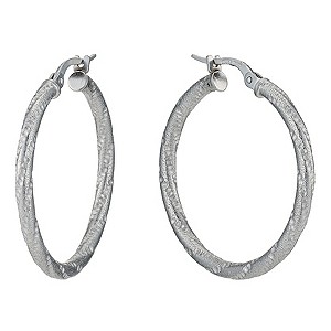 Silver Rhodium-Plated Textured Creole Hoop Earrings