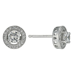 Silver Rhodium-Plated Cubic Zirconia Halo Stud Earrings