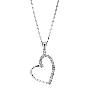 Silver Rhodium-Plated Cubic Zirconia Heart Pendant