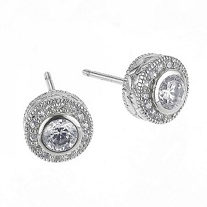 Silver Rhodium-Plated Fancy Cubic Zirconia Stud Earrings
