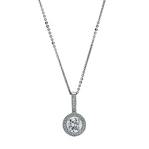 Silver Rhodium-Plated Cubic Zirconia Halo Pendant