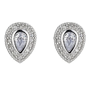 Silver Rhodium-Plated Cubic Zirconia Pear Stud Earrings