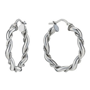 Silver Rhodium-Plated Twisted Texture Creole Hoop Earrings