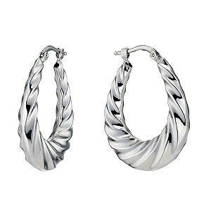Silver Rhodium-Plated Twist Creole Hoop Earrings