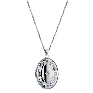Silver Rhodium-Plated Oval Diamond Locket