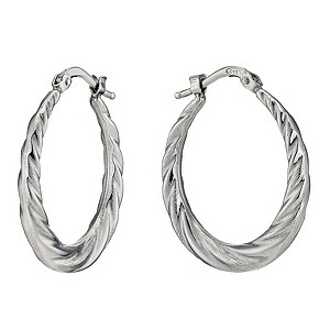 Silver Rhodium-Plated Oval Twist Creole Hoop Earrings