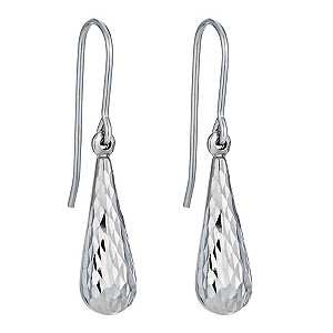 Silver Rhodium-Plated Diamond Cut Tear Drop Earrings