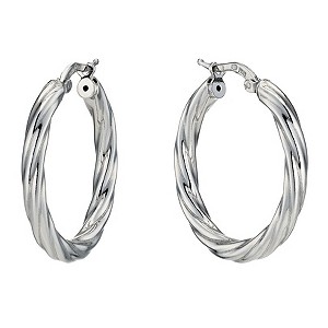 Silver Rhodium-Plated Round Twist Creole Hoop Earrings