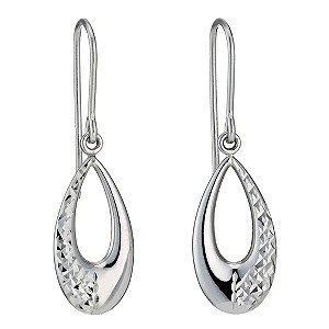 Silver Rhodium-Plated Diamond Cut Drop Earrings