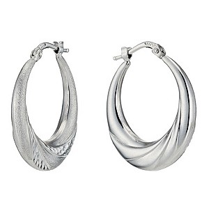 Silver Rhodium-Plated Diamond Cut Satin Creole Hoop Earrings