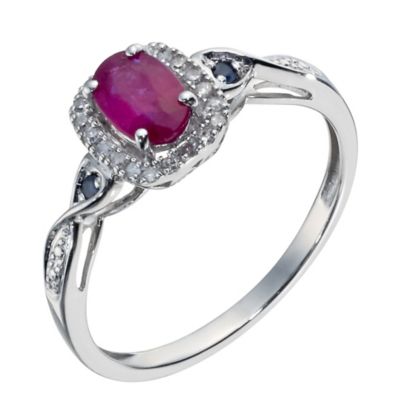 Silver Ruby, Diamond & Sapphire Ring - Product number 1236172