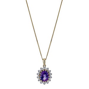 9ct Yellow Gold Amethyst & Diamond Pendant