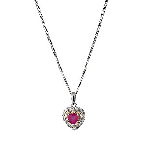 Silver & 9ct Yellow Gold Ruby & Diamond Heart Pendant
