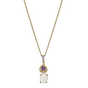 9ct Yellow Gold Diamond, Opal & Amethyst Pendant