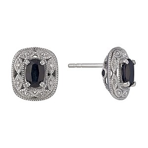 Sterling Silver Sapphire & Diamond Vintage Stud Earrings