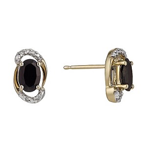 9ct Yellow Gold Sapphire & Diamond Oval Stud Earrings
