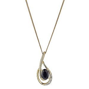 9ct Yellow Gold Sapphire & Diamond Swirl Pendant