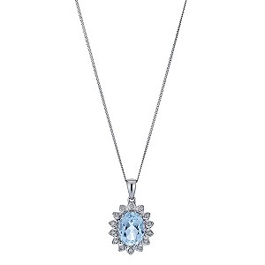 9ct White Gold Blue Topaz & Diamond Pendant